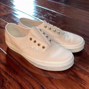 Vans Beige Slip-On Shoes with Metallic Accents